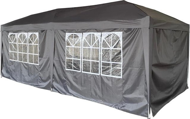 DELUKE Pavillon RIGA Gartenpavillon mit abnehmbaren Seitenteilen in Schwarz und Anthrazit, B/T/H: 600 x 300 x 260 cm - Bild 1