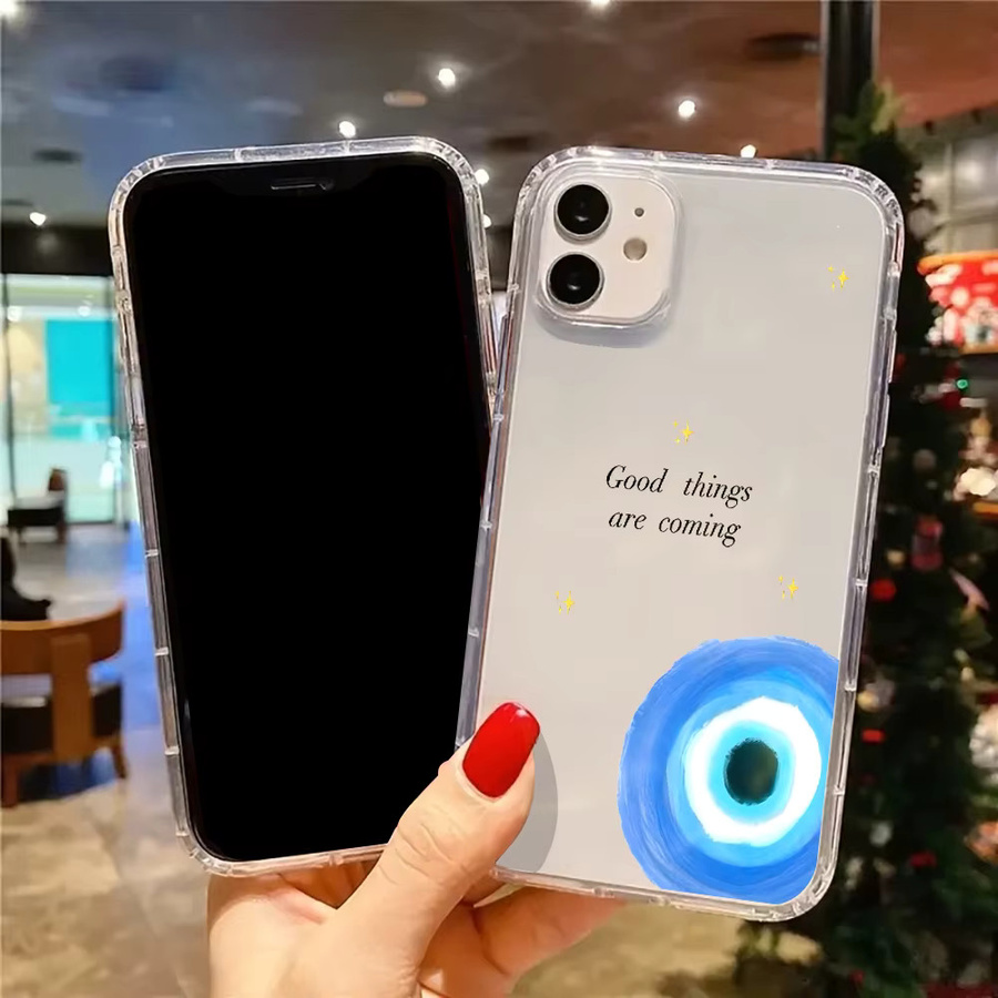 Transparente Silikonhülle mit Böser-Blick-Muster und funkelnden Sternen für iPhone 11 bis iPhone 17 Pro Max und weitere Modelle - Bild 4