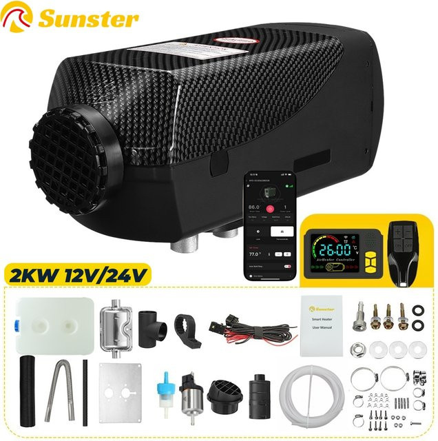 Sunster Dieselheizung SH B2 mit LCD Display, Bluetooth und Fernbedienung, 2KW, Schwarz - Bild 1