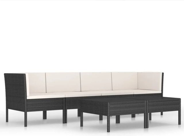 vidaXL 6-tlg Garten-Lounge-Set aus Poly Rattan in Schwarz mit Auflagen und Couchtisch - Bild 1