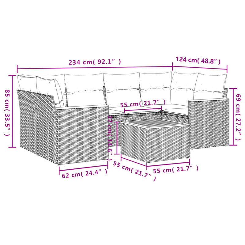 Vidaxl 7-teiliges Gartenmöbel-Set aus Polyrattan mit Kissen in Beige - Bild 5