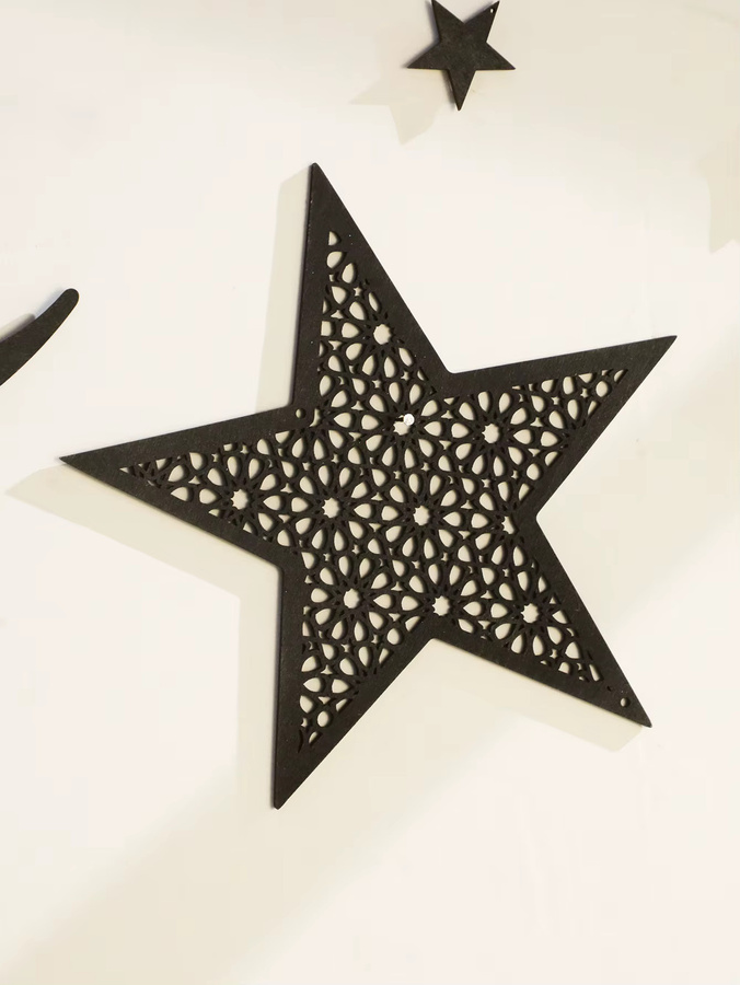 DIY Ramadan Hängeornamente aus Holz mit Mond, Sternen und Laternen als Eid Mubarak Wanddekoration in Schwarz - Bild 3