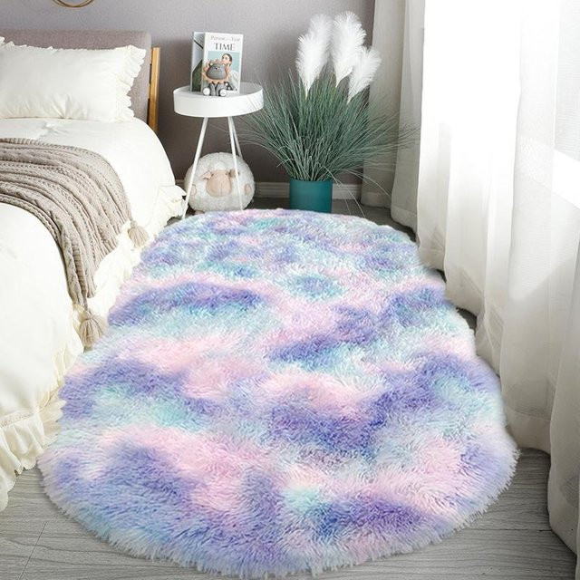 Ovaler flauschiger Langhaarteppich von ZZ HOME in Violett/Rosa, B/L: 120 x 160 cm - Bild 1
