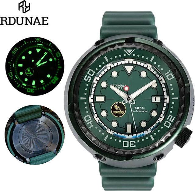 RDUNAE Armbanduhr Automatik, Titan, Saphirglas, Grün, Herren - Bild 1