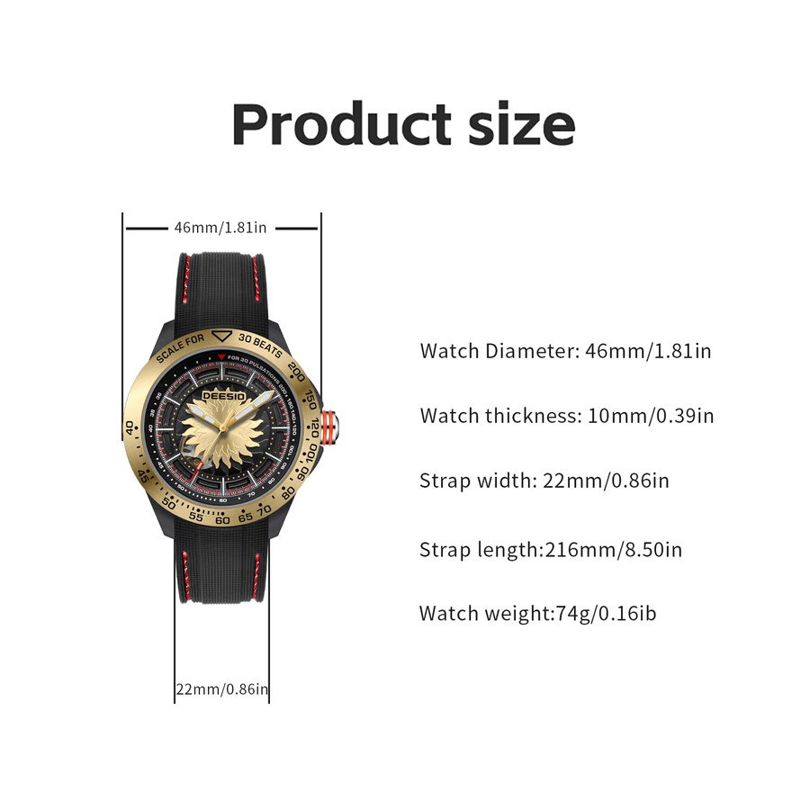 Deesio Armbanduhr, Automatik, Textil/NATO, Schwarz, Herren - Bild 4