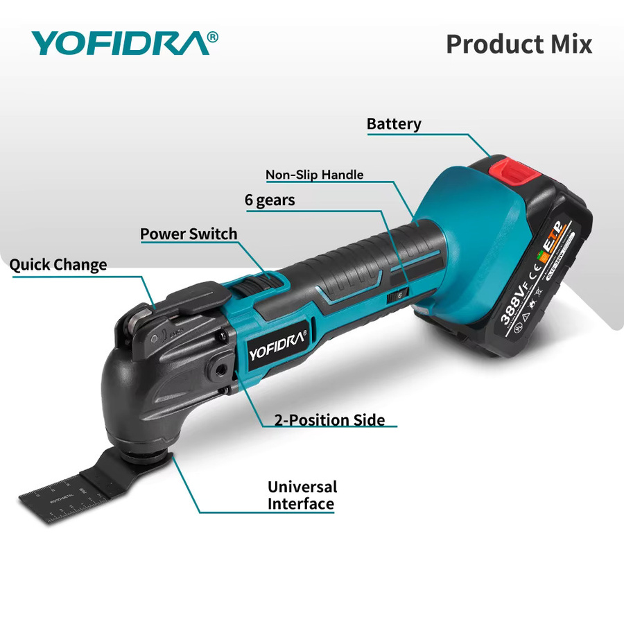 YOFIDRA Kabelloses elektrisches oszillierendes Multifunktionswerkzeug mit 6 Gängen für Makita-Akkus - Bild 2