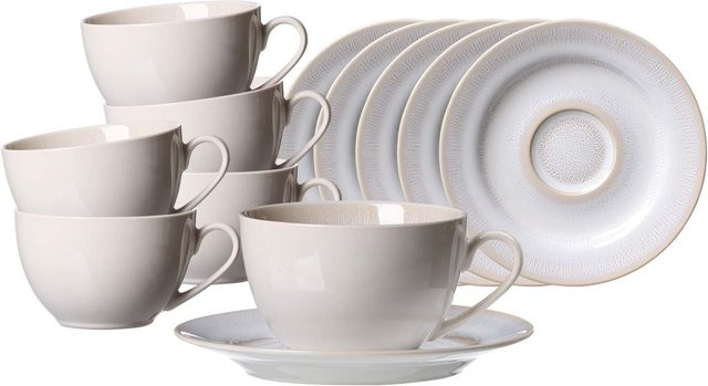 Ritzenhoff & Breker Kaffeetassen mit Untertassen Laredo 6er Set in Beige und Weiß, 220 ml - Bild 1
