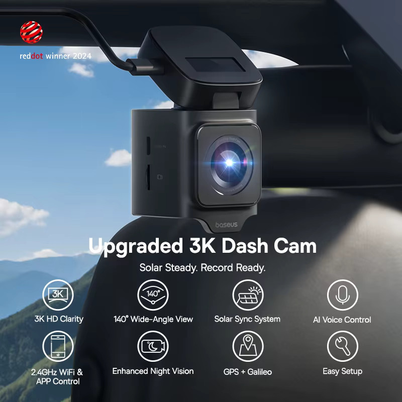 Baseus 3K Dash Cam VD1 Auto DVR Kamera mit Vorder- und Rückkamera, integriertem GPS und 24H Parkplatzüberwachung, Schwarz - Bild 2