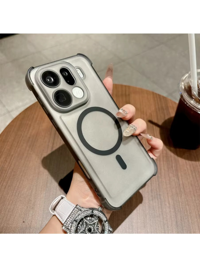Magnetische Handyhülle für OPPO Find X7 X8 Ultra X8s+ X9 Reno 12 13 14 15 Pro mit Linsenschutz, matt und transluzent, Schwarz/Transparent - Bild 2