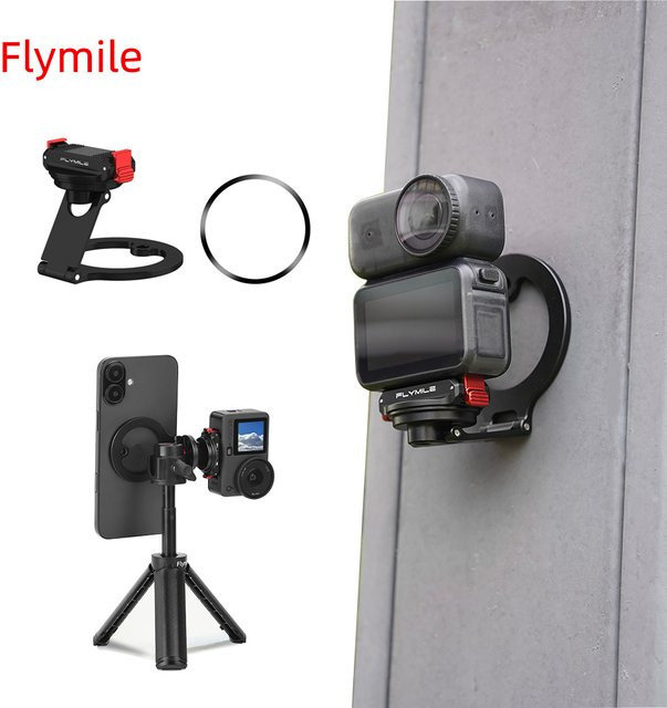 Flymile Magnethalterung in Schwarz für DJI Osmo Action 6/Nano und iPhone 17, 16, 15, 14, 13 mit Magsafe-Adapter und 1/4 Schraubenloch - Bild 1