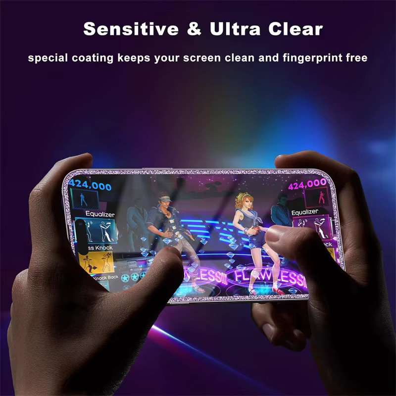 2er-Set Gehärtete Glas Displayschutzfolie mit Bling Glitter Edge für Apple iPhone 11 12 13 14 15 Pro Max Plus Mini XS XR X in Transparent - Bild 3