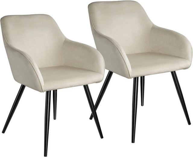 tectake Esszimmerstuhl Marilyn 2er Set gepolstert in Samtoptik Beige und Schwarz, B/T/H: 58 x 62 x 82 cm - Bild 2
