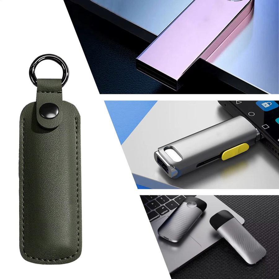 Tragbare Mini-Aufbewahrungstasche aus PU-Leder für USB-Sticks und Schlüsselanhänger in Beige und Grün - Bild 2