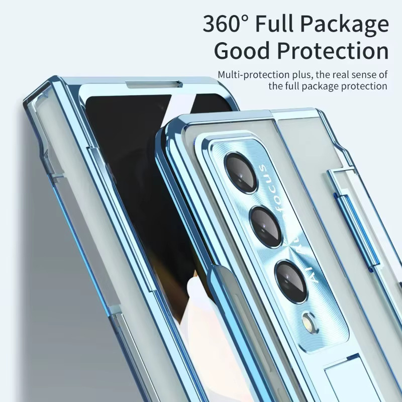 Transparente Schutzhülle mit integriertem Ständer und Scharnierfolie für Samsung Galaxy Z Fold 7, 6, 5, 4 in Silber - Bild 3