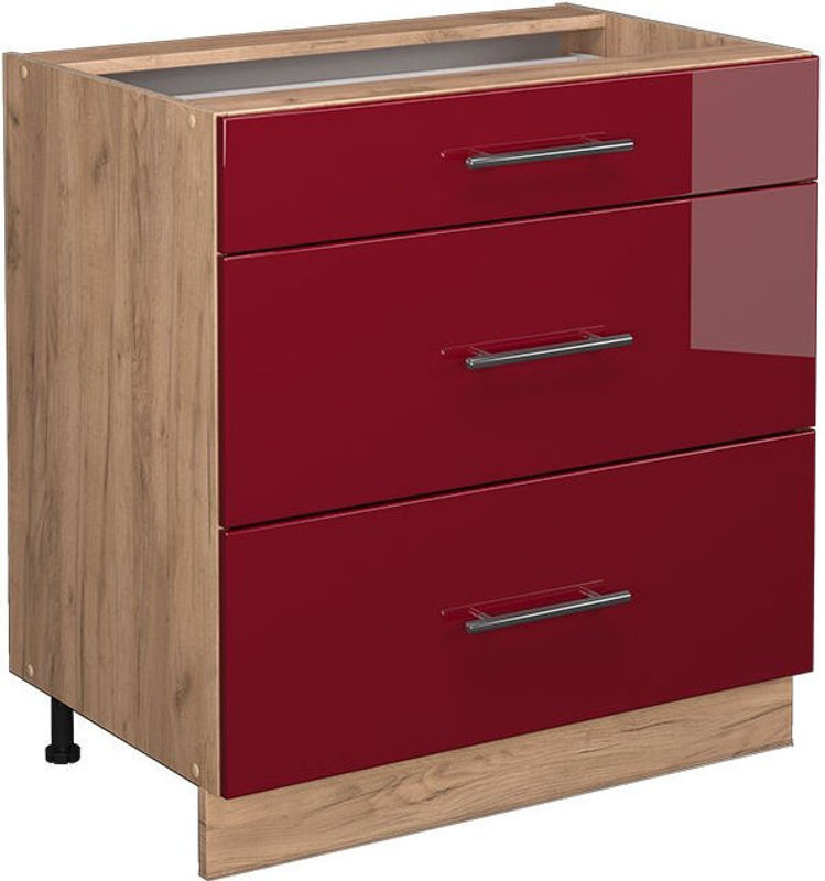 Küchenunterschrank Vicco Fame-line in Bordeaux Hochglanz mit 3 Schubladen, Breite: 80 cm - Bild 1