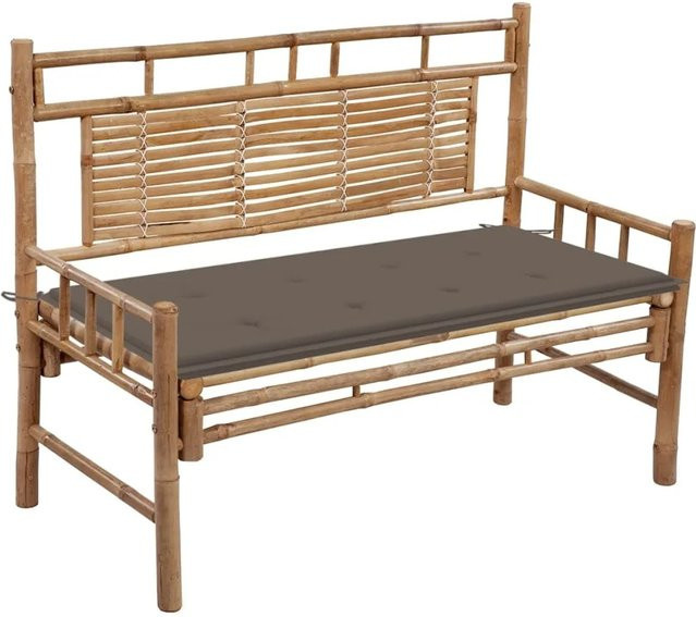 furnicato Gartenbank aus Bambus mit grauen Auflagen, Breite: 120 cm - Bild 1