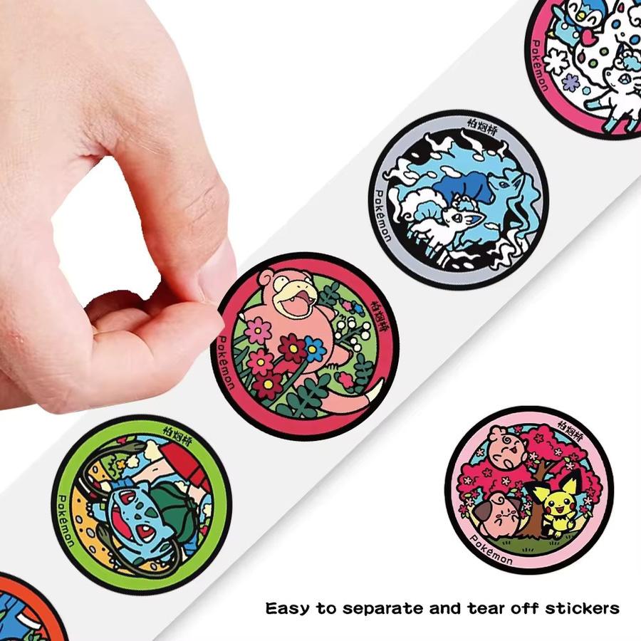 Bandai Pokemon Cartoon Runde Karten-Siegelaufkleber aus PVC, 500 Stück pro Rolle, Mehrfarbig - Bild 5
