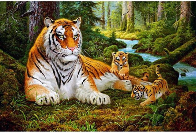 FIYO 5D Diamantmalerei Tiger Waldtier als DIY Diamantstickerei in Grau und Multicolour, B/H: 20 x 30 cm - Bild 1