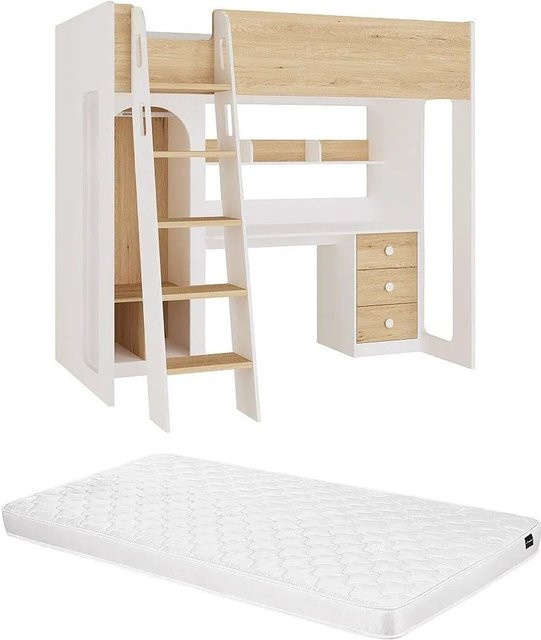 Alvenou Hochbett für Kinder in Weiß mit Schubladen und modernem Design - Bild 1