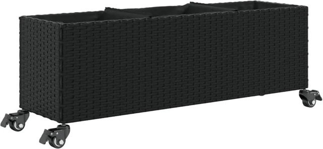 vidaXL Hochbeet mit Rollen und 3 Fächern aus Poly Rattan in Schwarz, B/T/H: 107 x 32 x 38 cm - Bild 1