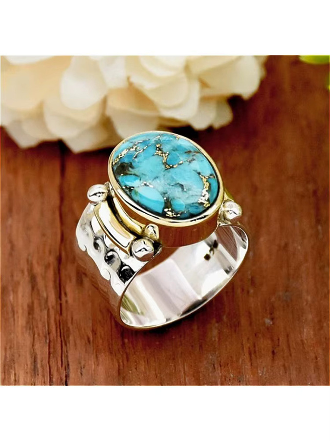 YoYo Ring, versilbert, Synthetik-Türkis, Vintage, Damen - Bild 3