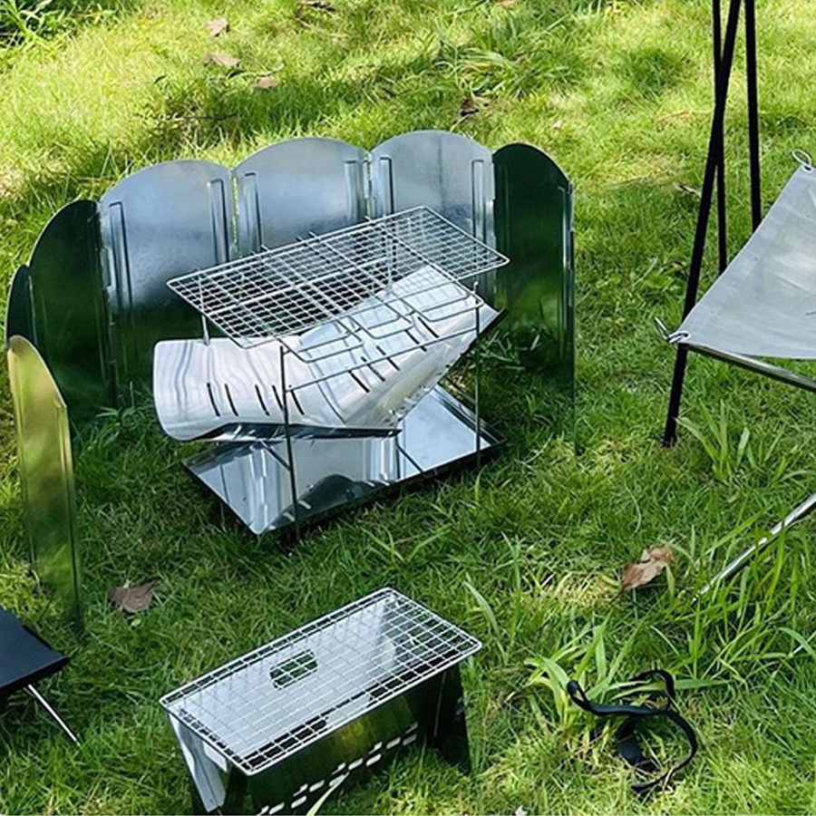 Aimo Klappbare Herd-Windschutzscheibe aus verzinktem Stahl mit 8 Platten und Aufbewahrungstasche, Silber, Breite: 40 cm - Bild 5