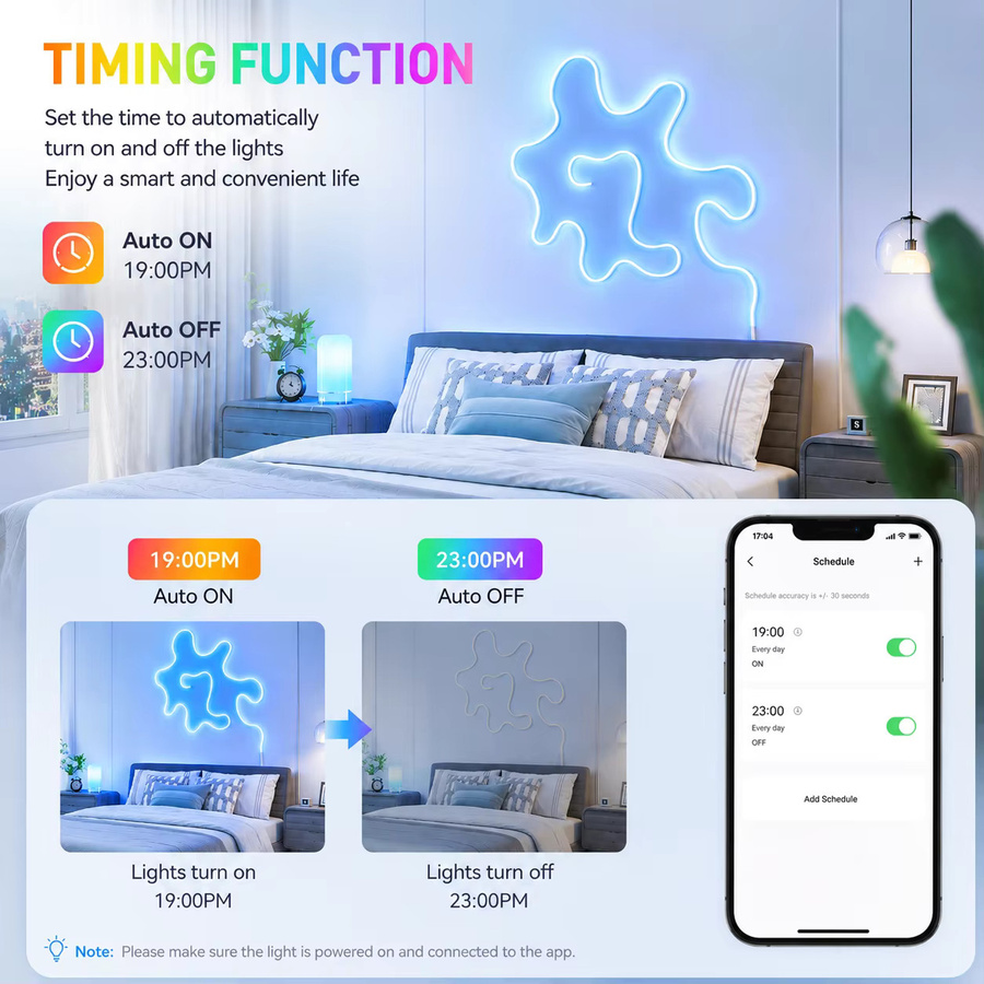 Aiopp RGB LED Neon-Lichtstreifen aus Silikon mit App-Steuerung, Fernbedienung und Musik-Synchronisation, wasserdichte Neon-Flex-Lampe in Multicolour für Innenräume und Garten-Dekoration - Bild 4