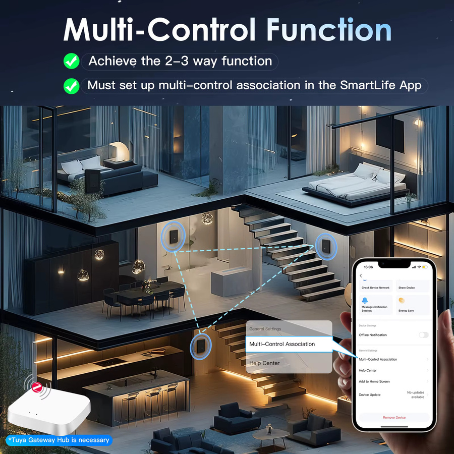 BSEED Zigbee Smart Lichtschalter E-Serie mit Tuya App Steuerung, 1/2/3/4 Gang Wand Schalter in Grau mit gelber Hintergrundbeleuchtung aus Kunststoff - Bild 3