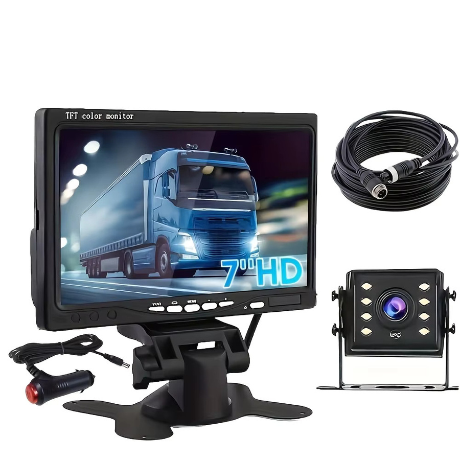 Bileeko 7-Zoll-Fahrzeugdisplay mit 8-LED-Rückfahrkamera und 10m Videokabel in Schwarz - Bild 4
