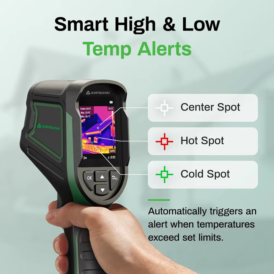 AMPBANK H128 Handgehaltene Wärmebildkamera in Schwarz mit 240 x 240 TISR Auflösung, 25 Hz und IP54 Wasserdichtigkeit für elektrische Tests und HVAC-Reparaturen - Bild 4