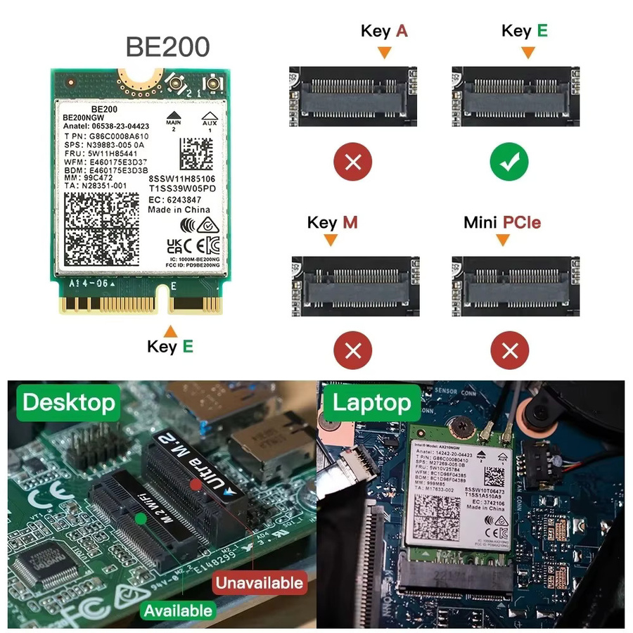 TelDaykemei Wi-Fi 7 BE200 WLAN-Karte mit Bluetooth 5.4, Tri-Band 2,4/5/6 GHz, 5,8 Gbit/s für Windows 11 PC und Laptop - Bild 2