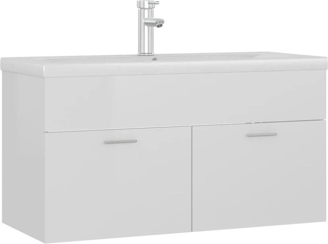 vidaXL Waschbeckenunterschrank mit Einbaubecken in Hochglanz-Weiß, modern für Bad und Waschraum, Höhe: 90,0 cm, Breite: 60,0 cm, Tiefe: 46,0 cm - Bild 1