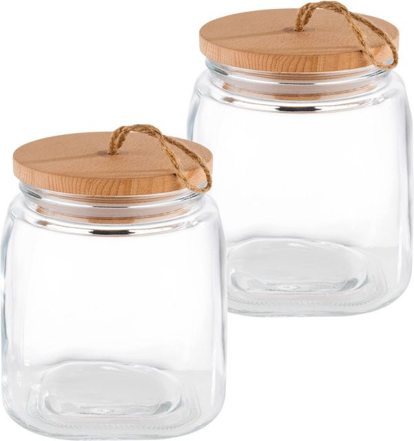 APS Vorratsglas WOODY mit Holzdeckel, 2er Pack, transparent, Volumen: 2 l, B/T/H: 14 x 14 x 17 cm - Bild 1
