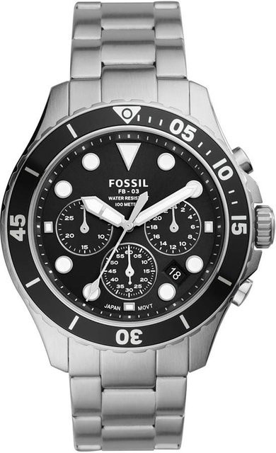 Fossil Chronograph Herrenuhr, Quarz, Edelstahl, Schwarz, 10 ATM - Bild 1