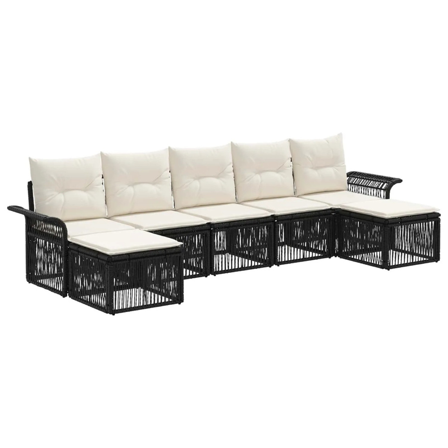 vidaXL Gartensofa-Set 7-teilig in Schwarz aus Poly-Rattan mit L-Form, Polsterung und Ottoman für Garten und Terrasse - Bild 2