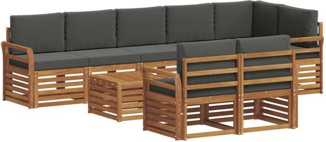 vidaXL Sofagarnitur 9-teilig aus Massivholz Akazie in Natur und Anthrazit mit Polstern und Armlehnen - Bild 1