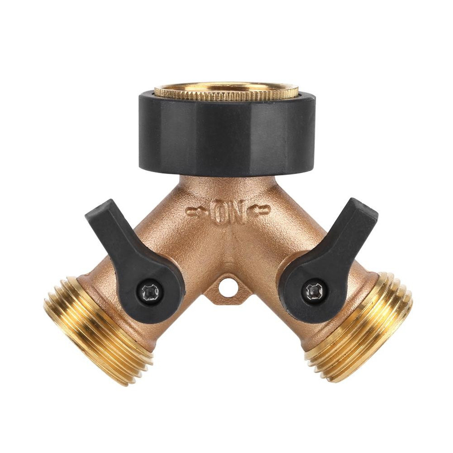 KaiSai Messing Wasserhahnadapter 2-Wege Y-Form 3/4 Zoll Schlauchverbinder mit unabhängigen Ein-Aus-Ventilen in Gold - Bild 2