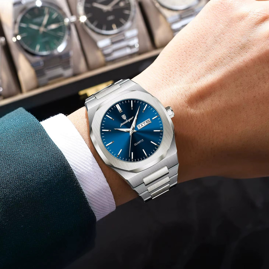 POEDAGAR Armbanduhr, Quarz, Edelstahl, Blau, Herren - Bild 5