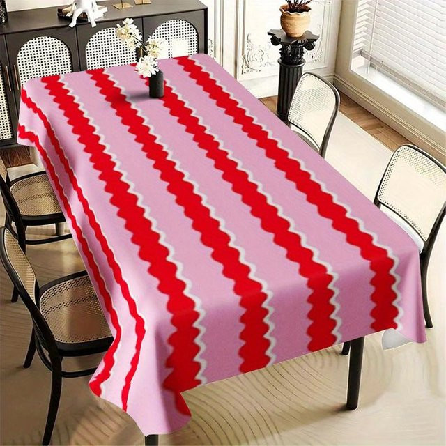 Buntes gestreiftes Tischtuch aus Polyester von JMG Household Supplies in Rot und Pink, Rechteckig, B/B: 145 x 200 cm - Bild 1