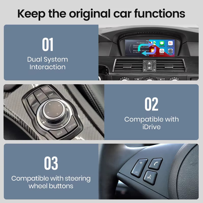 Junsun Wireless CarPlay und Android Auto Modul Decoder für BMW 3er und 5er Serie E60 E61 E62 E63 E90 E91 E92 E93 mit CCC/CIC System in Schwarz - Bild 5