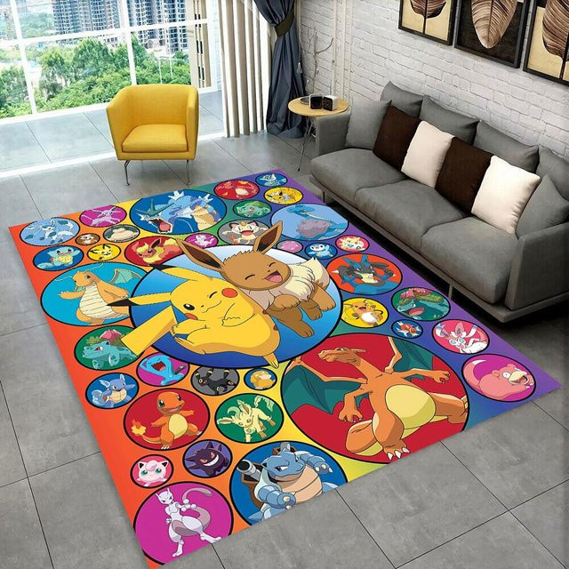 Pikachu Pokemon Cartoon Teppich Rutschfeste Fußmatte für Wohnzimmer und Schlafzimmer B/B: 60 x 40 cm - Bild 1