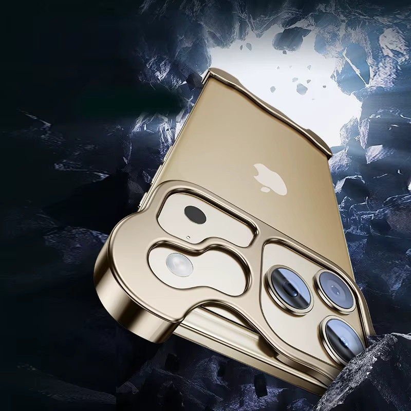 Stoßfeste Handyhüllenrahmen aus Metalllegierung für Apple iPhone 17 16 15 14 13 12 Pro Max Plus mit Objektivschutz in Silber und Gold - Bild 2