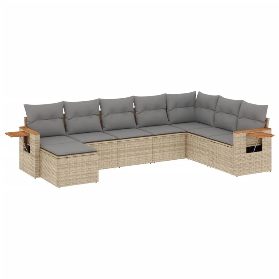 vidaXL 8-tlg Garten-Sofagarnitur aus Poly-Rattan und Akazienholz in Beige mit Kissen Modell 252 - Bild 2
