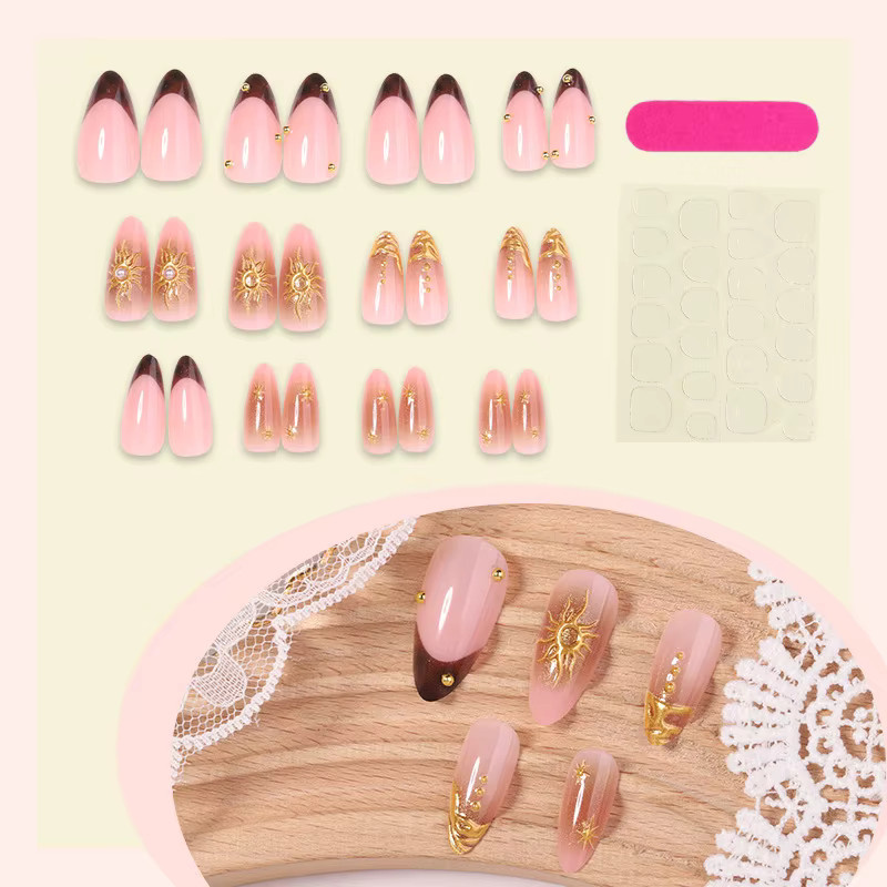 Sunstar Press on Nails, 24 Stück, Glitzer-Design, Goldene Muster, Damen - Bild 2