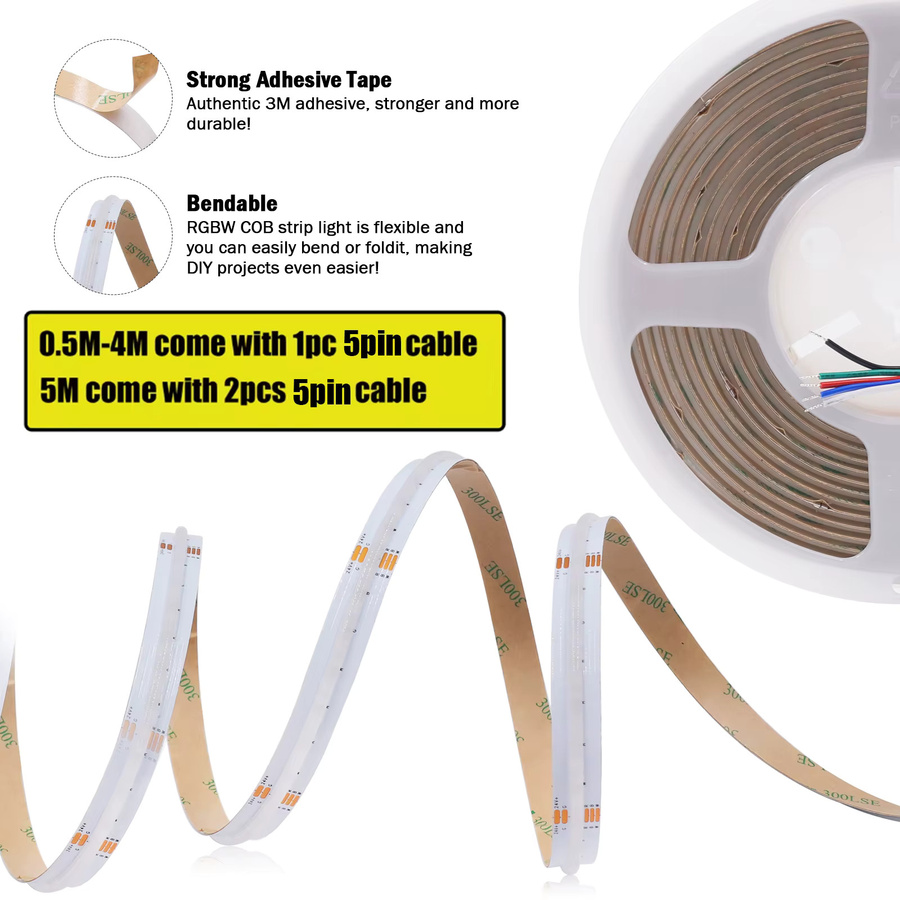 HEGEHE RGBW COB LED-Streifen 24V mit 786 LEDs/m, punktloses flexibles Diodenband in Multicolour für deine Heimdekoration - Bild 3