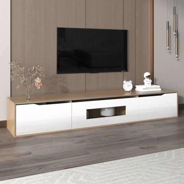 Moderner TV-Schrank von Aosom in Weiß mit Hochglanzoptik und integrierter LED-Beleuchtung, Breite: 180 cm - Bild 1