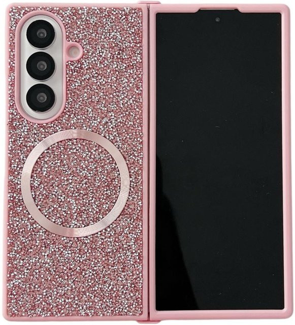 Magnetische Luxus Handyhülle mit Glitzer Diamant Strasssteinen für Samsung Galaxy Z Fold 7 6 5 4 3 5G kompatibel mit MagSafe in Gold, Grau, Schwarz oder Pink - Bild 1