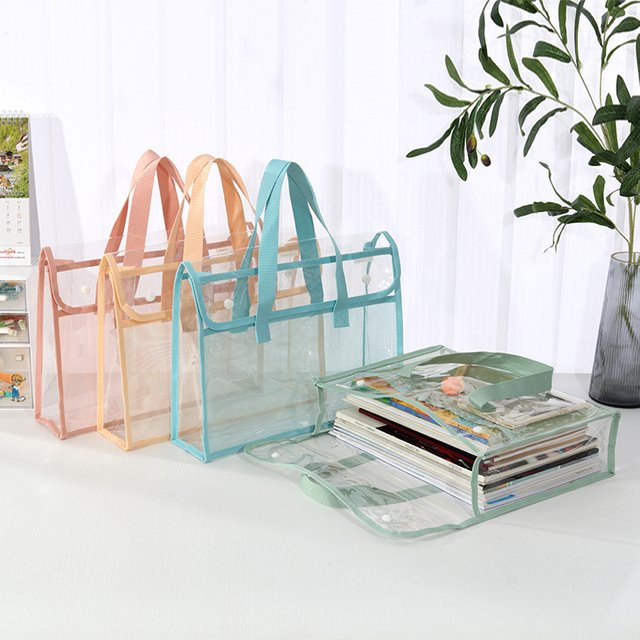 KOBEST Transparente Aktentasche aus Kunststoff mit Druckknopf und großem Fassungsvermögen, wasserdichte Dokumentenmappe in Blau für Studenten und Hausaufgabenorganisation - Bild 1