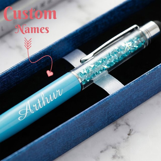 Personalisierter Kristall-Stylus-Stift aus Metall in Blau mit Gravur und Geschenkbox - Bild 1