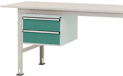 Manuflex PACKPOOL Gehäuse-Unterbau AS0005.0001 aus Stahl mit 2 Schubfächern, Farbe: Grau/Weiß, Nutzhöhe: 300 mm, für Tischtiefe: 800 mm - Bild 1